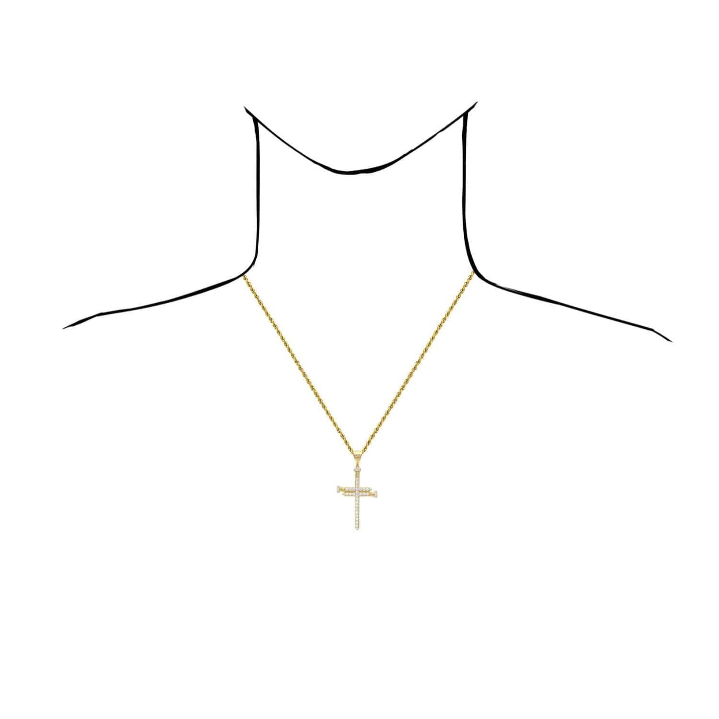 14K Yellow Gold CZ Nail Cross Pendant