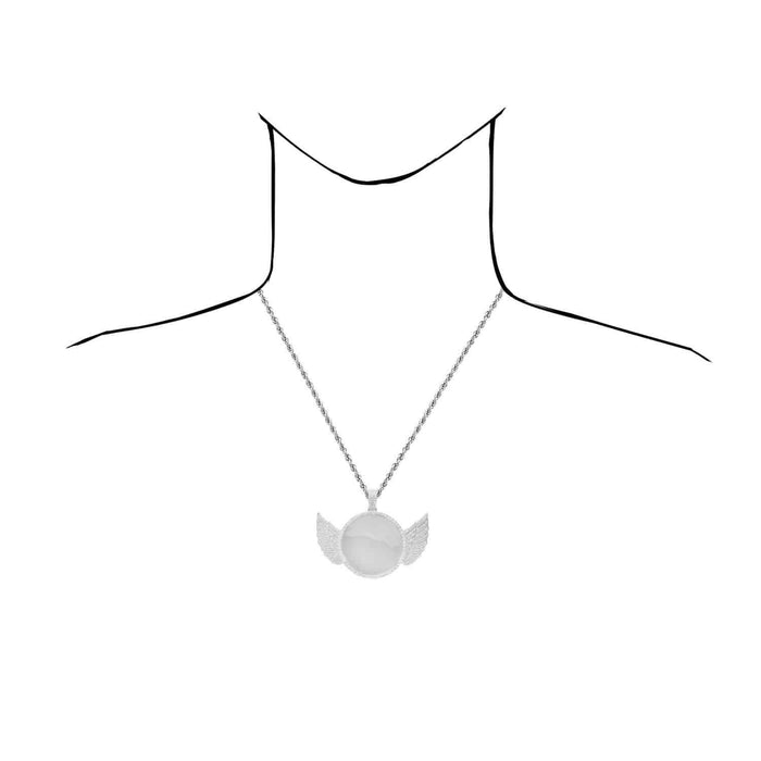 White Gold Over Silver CZ Angel Wing Picture Frame Memory Pendant - WJD Exclusives