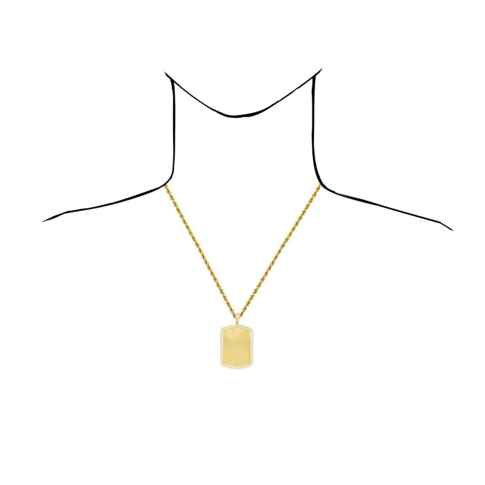 14K Yellow Gold CZ Dog Tag Memory Picture Pendant 2"-2.3"