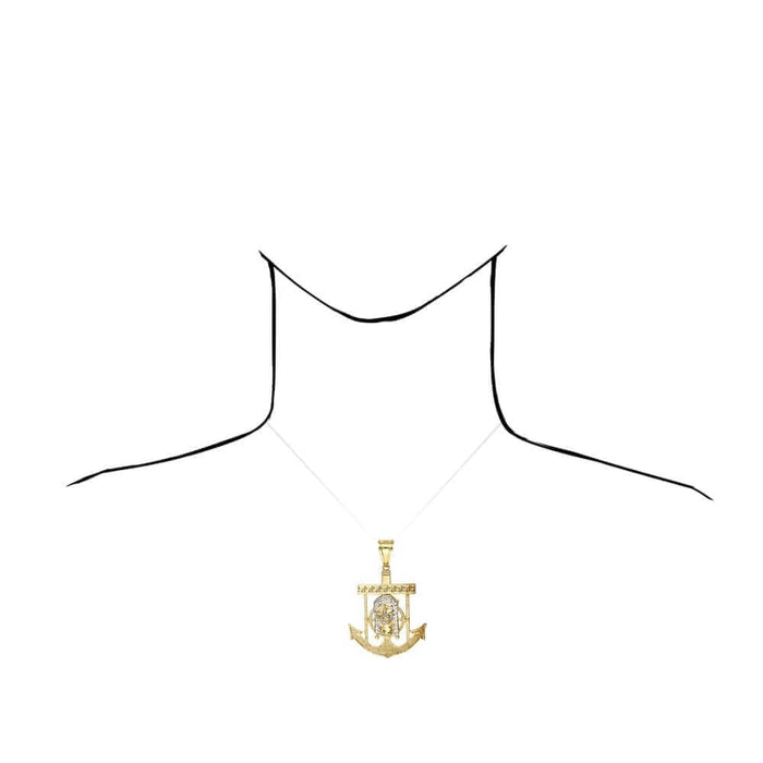 10K Solid Yellow Gold Two-Tone Diamond-Cut Jesus Face Anchor Pendant
