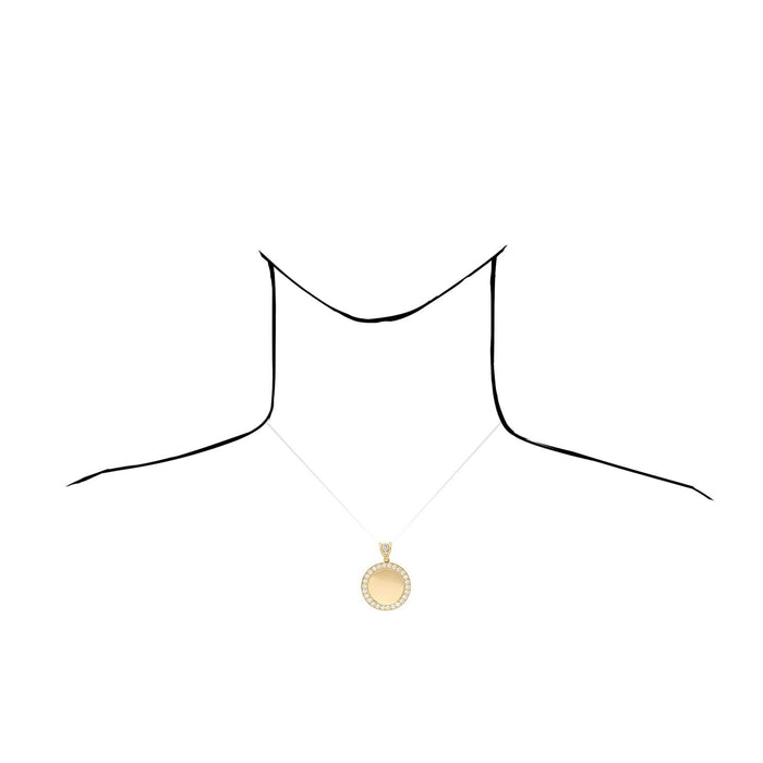 14K Yellow Gold CZ Picture Memory Frame Medallion Pendant 24-50mm