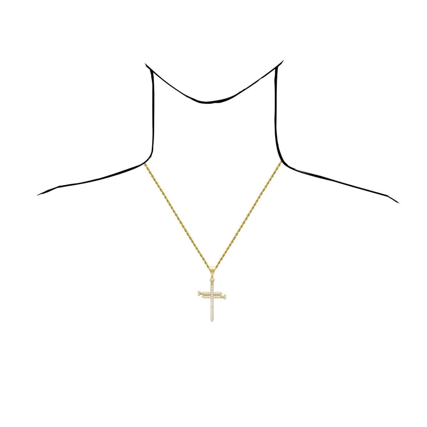 14K Yellow Gold CZ Nail Cross Pendant