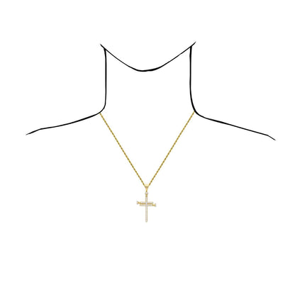 14K Yellow Gold CZ Nail Cross Pendant
