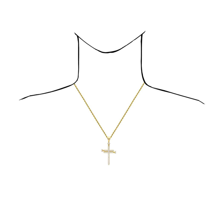 14K Yellow Gold CZ Nail Cross Pendant