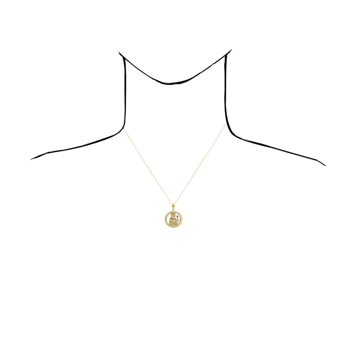 10K Yellow Gold CZ And Ruby Religious Santa Barbara Round Pendant