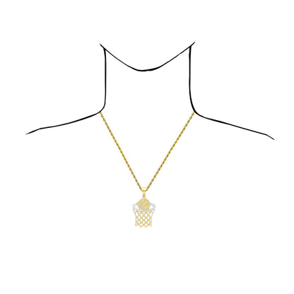 10K Yellow Gold Two-Tone Diamond Cut Basketball Hoop Sport Pendant 1.57"-2.76"