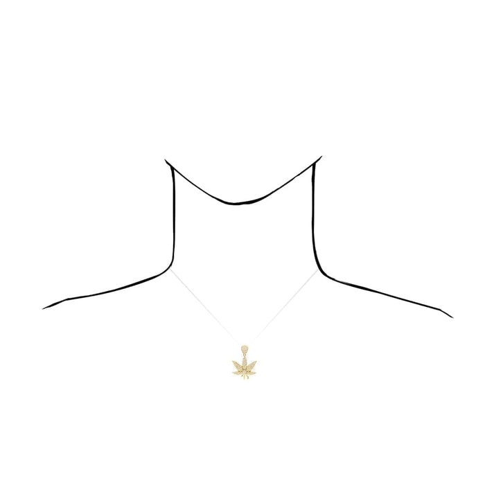 2Ct Pave CZ Cannabis Leaf 10k Yellow Gold Pendant 1.5"