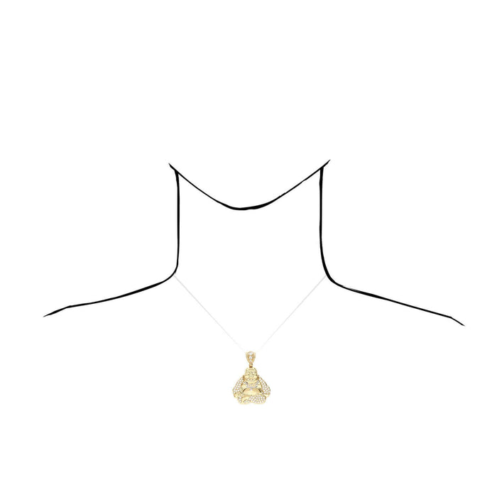14K Yellow Gold CZ Buddha Pendant 1.65"-2.13"
