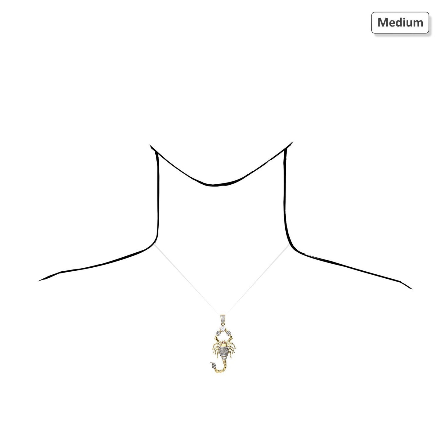 10K Yellow Gold CZ Pave Scorpio Charm Pendant 2"-3"