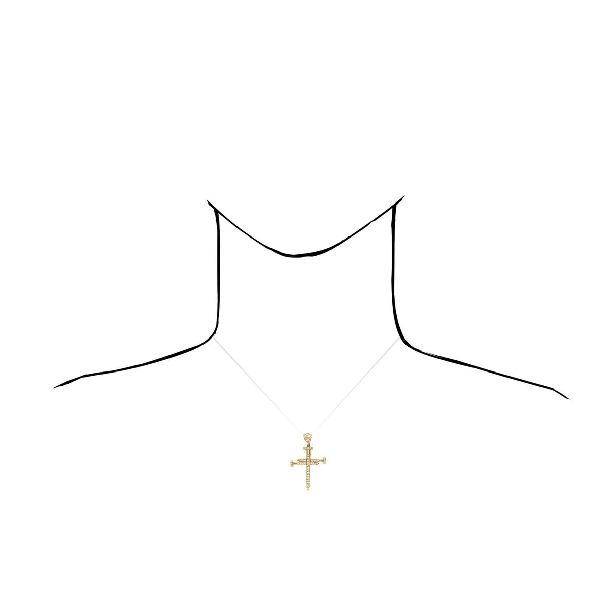 Solid 14K Yellow Gold CZ Nail Cross Pendant 1.9"-2.8"