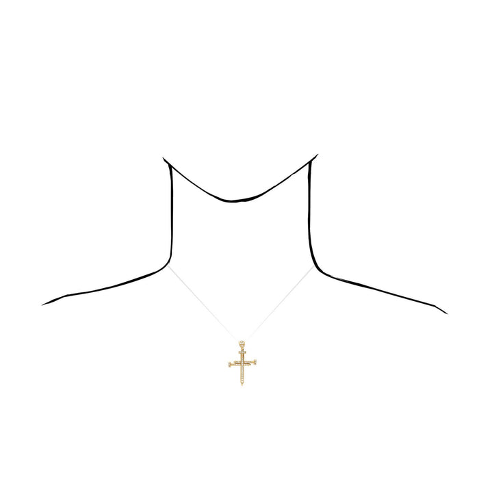 Solid 14K Yellow Gold CZ Nail Cross Pendant 1.9"-2.8"
