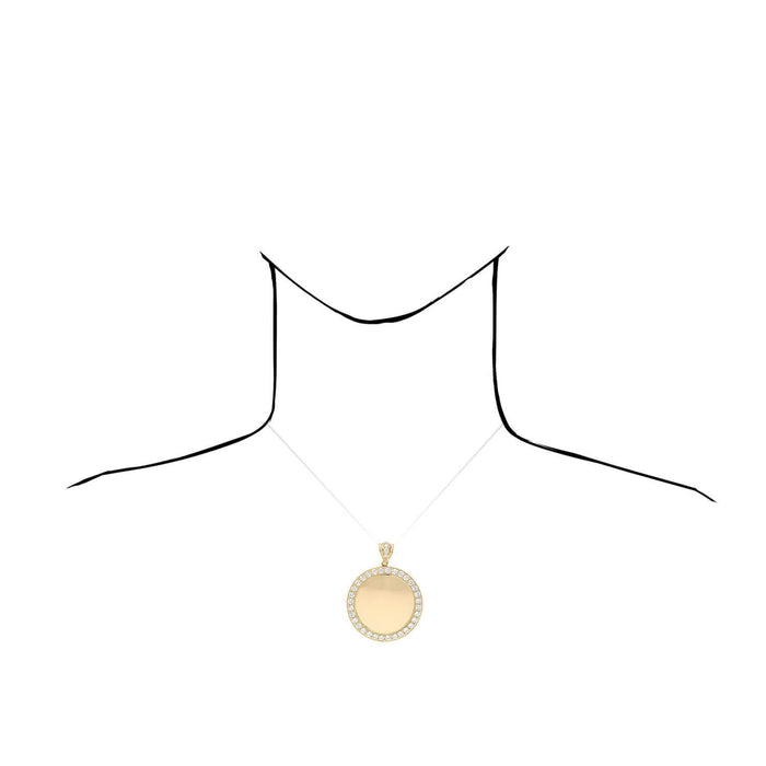 10K Yellow Gold CZ Picture Frame Medallion Pendant 24mm-50mm