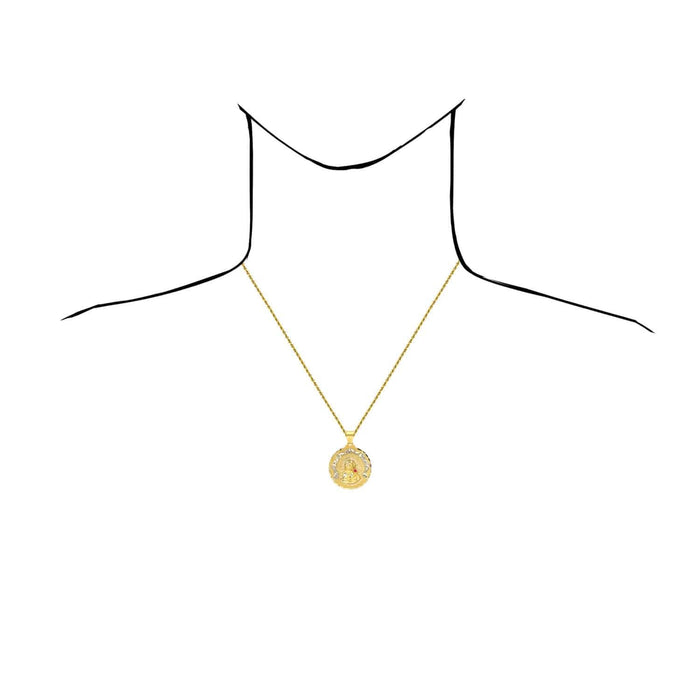 14K Yellow Gold Religious Saint Barbara Ruby Round Medallion Pendant 1" - 1.7" - WJD Exclusives