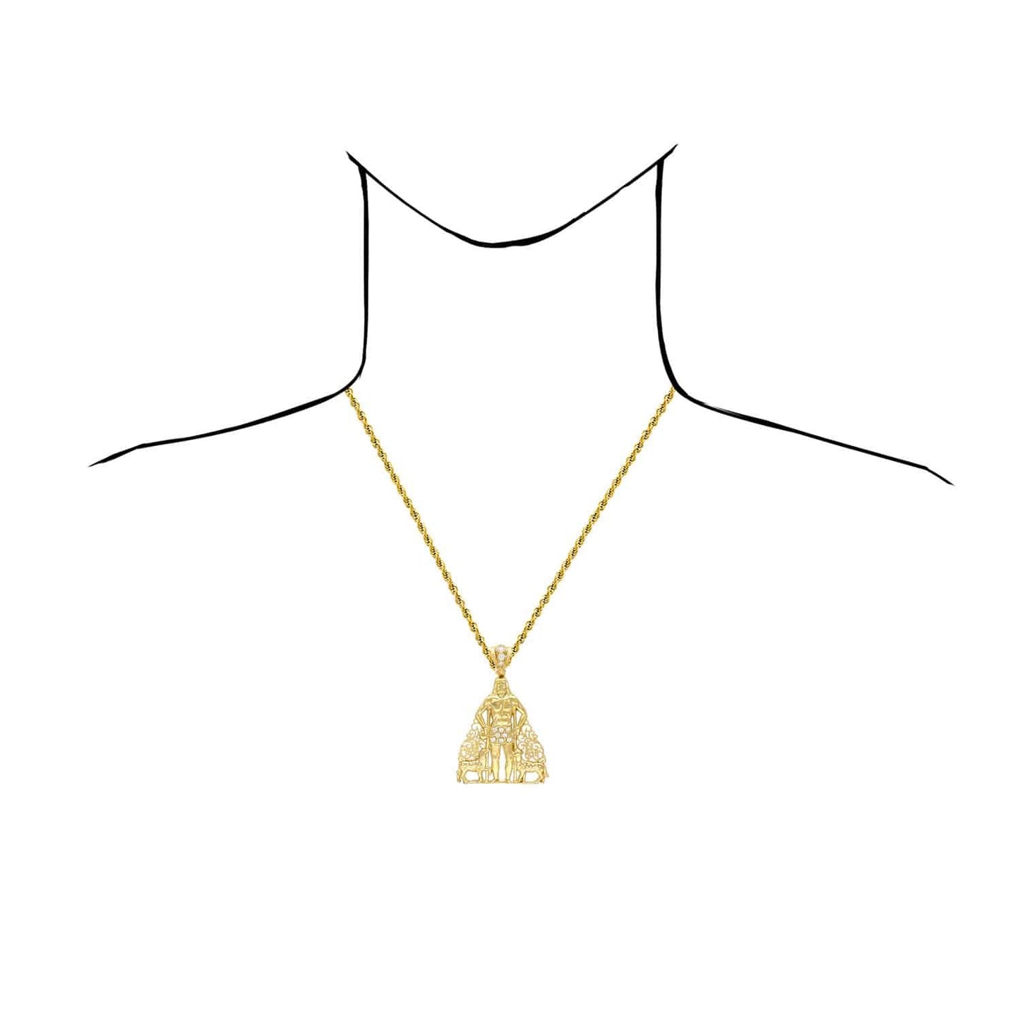 14K Real Gold CZ Religious Saint Lazaro Charm Pendant 2"-2.7"