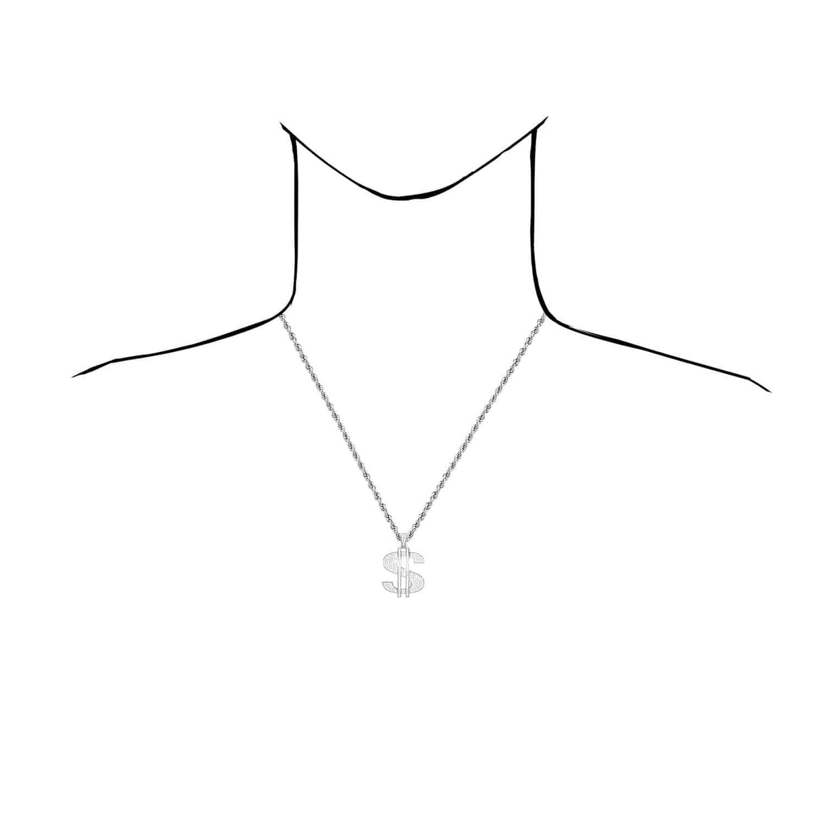 14K Gold Over Silver Ice Out CZ Pave Dollar Sign Pendant 1.6"