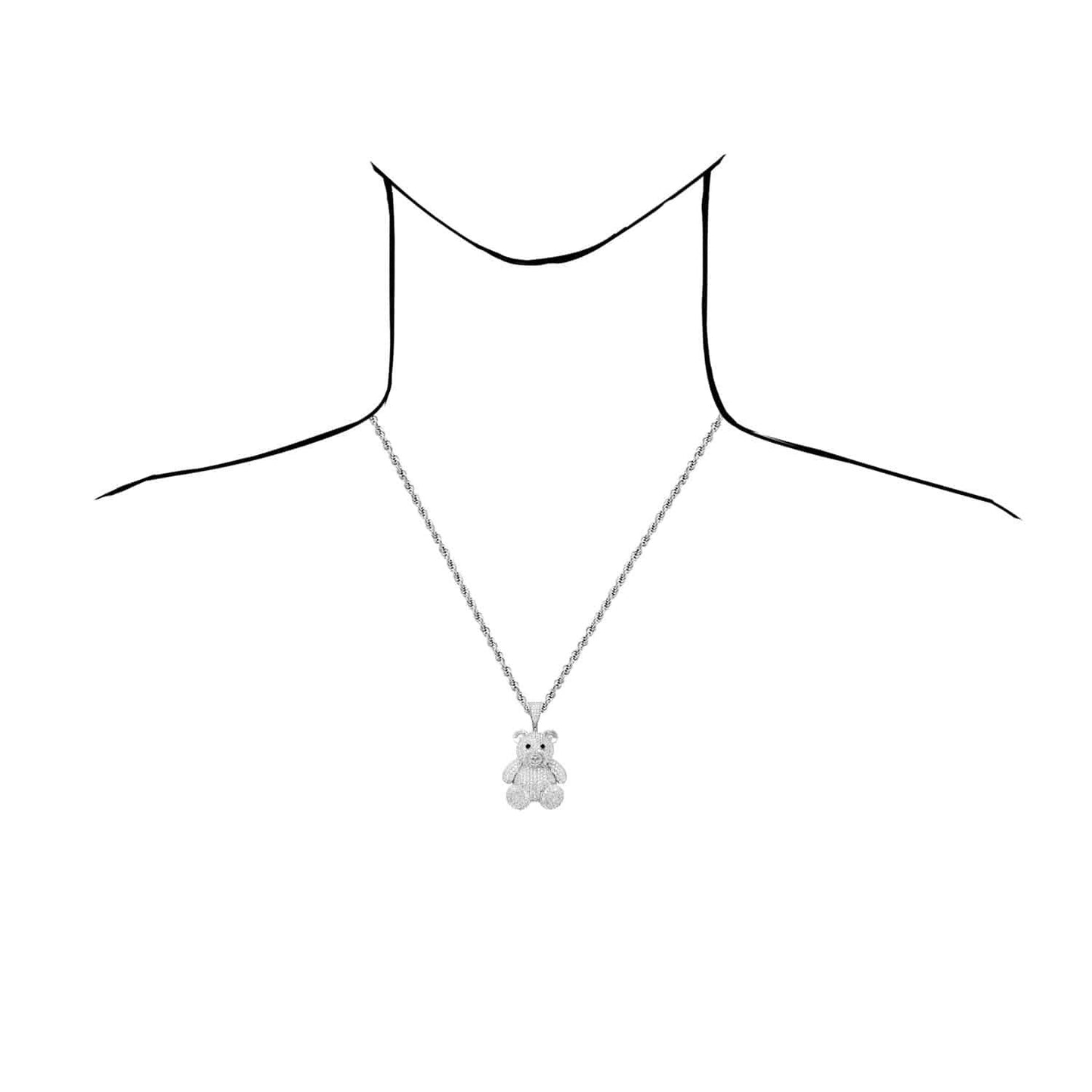 14K Gold Over Sterling Silver Pave CZ Teddy Bear Pendant 1.97"