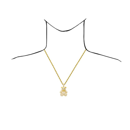14K Gold Over Sterling Silver Pave CZ Teddy Bear Pendant 1.97"