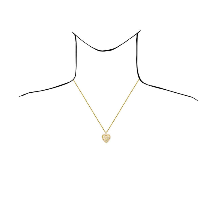 14K Yellow Gold CZ Round Baguette Pave Heart Pendant 1.1" - WJD Exclusives