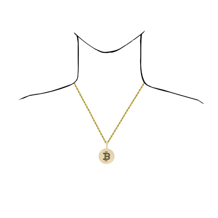 14K Yellow Gold CZ Black Pave Iced Bitcoin Pendant 2.1" - WJD Exclusives