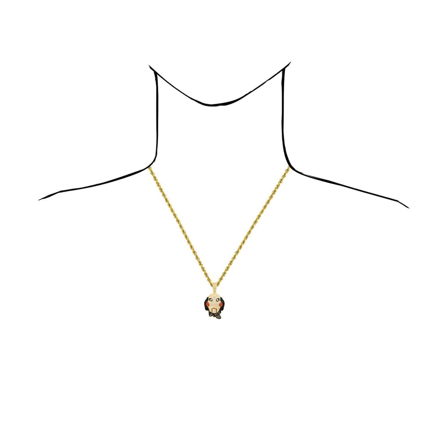 14K Yellow Gold CZ Pave SAW Jigsaw Mask Charm Pendant 1.7"