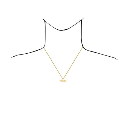 14K Yellow Gold CZ Butterfly MOM Pendant 0.6"