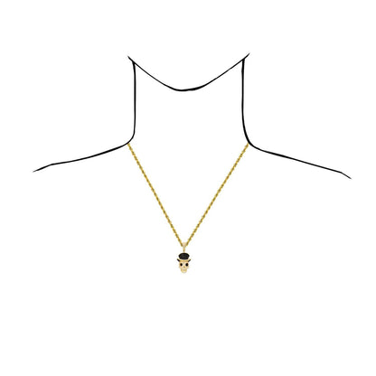 14K Yellow Gold CZ Pave Skull Irish Magician Hat Pendant 1.7"