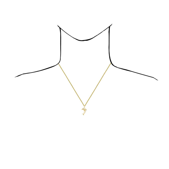 14K Yellow Gold CZ Pave Dolphin Pendant 1.2" - WJD Exclusives