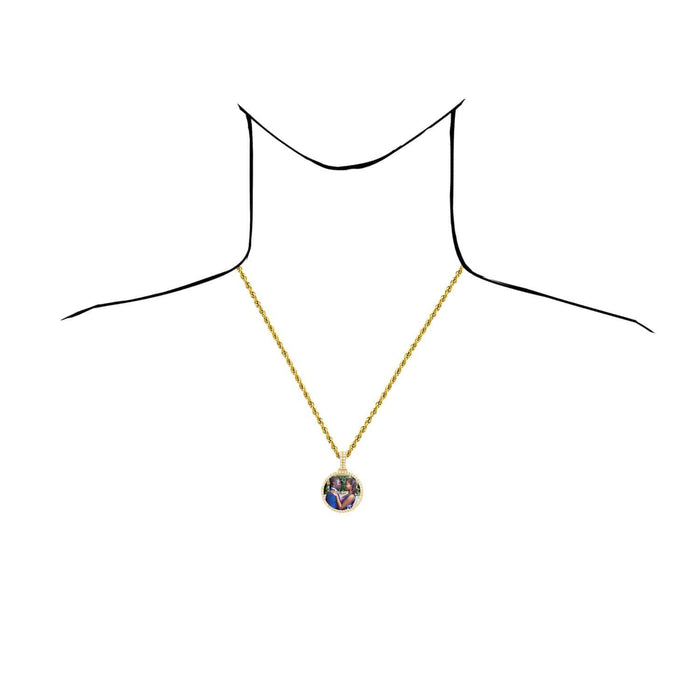 1.82CTW Natural Diamond 10K Gold Round Picture Memory Medallion Pendant 1.8" - WJD Exclusives