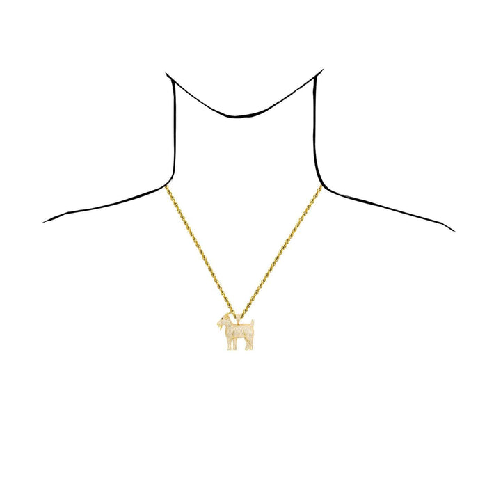 14K Yellow Gold CZ Pave Greatest of All Time Goat Pendant 1.6" - WJD Exclusives