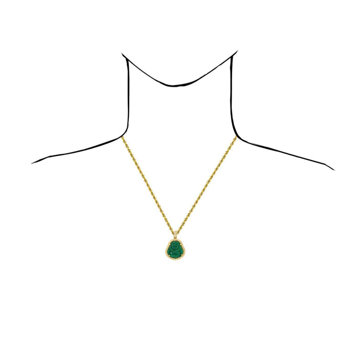 14K Yellow Gold CZ Frame Green Jade Buddha Pendant 1.6" - WJD Exclusives