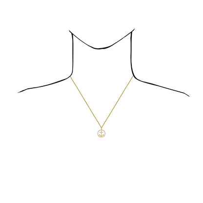 14K Yellow Gold CZ Round Frame Anchor Pendant 1.15"