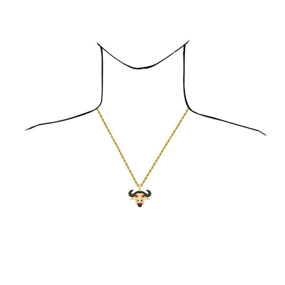 14K Yellow Gold CZ Red Eyes Bull Buffalo Pendant 1.6"