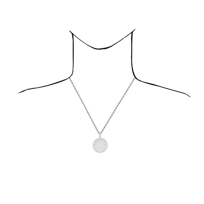 18K Gold Over Silver CZ Frame Round Picture Memory Medallion Pendant 2.1" - WJD Exclusives