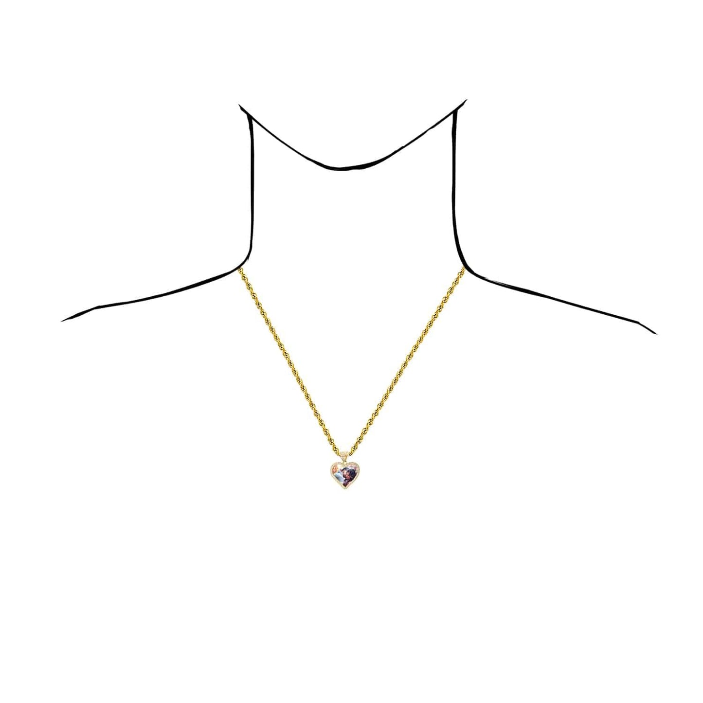 10K Yellow Gold CZ Memory Picture Heart Pendant 1.1"-1.6"