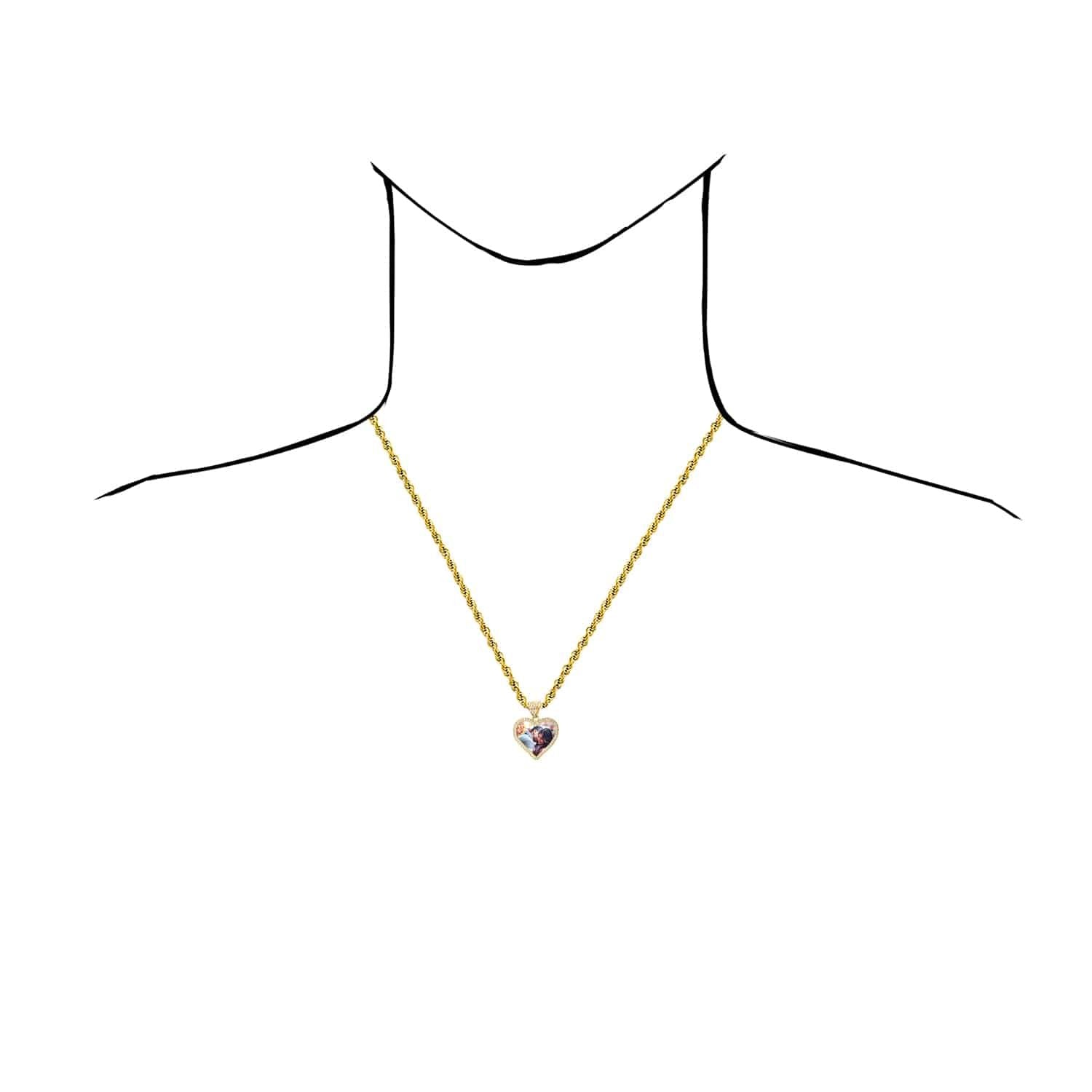 10K Yellow Gold CZ Memory Picture Heart Pendant 1.1"-1.6"