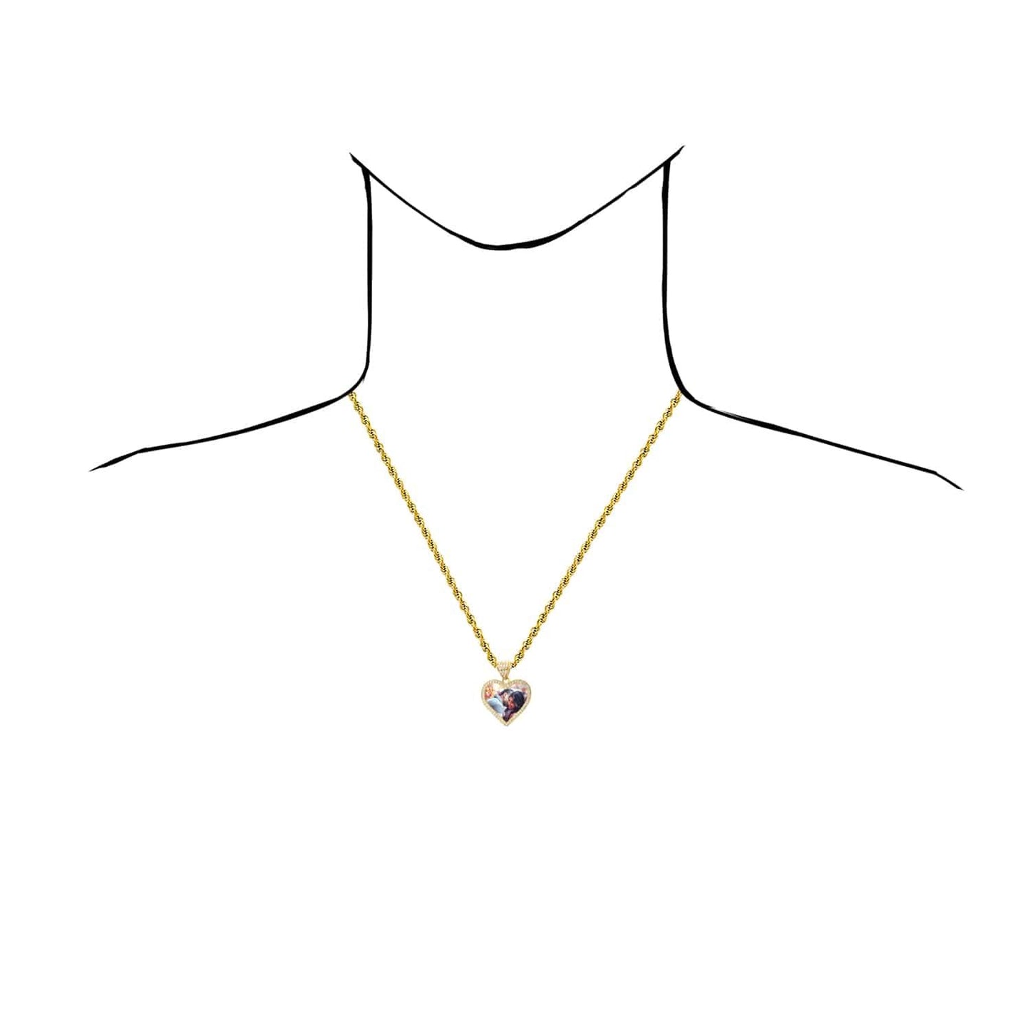 10K Yellow Gold CZ Memory Picture Heart Pendant 1.1"-1.6"