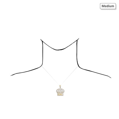 10K Yellow Gold Micro Pave Set CZ King Crown Pendant