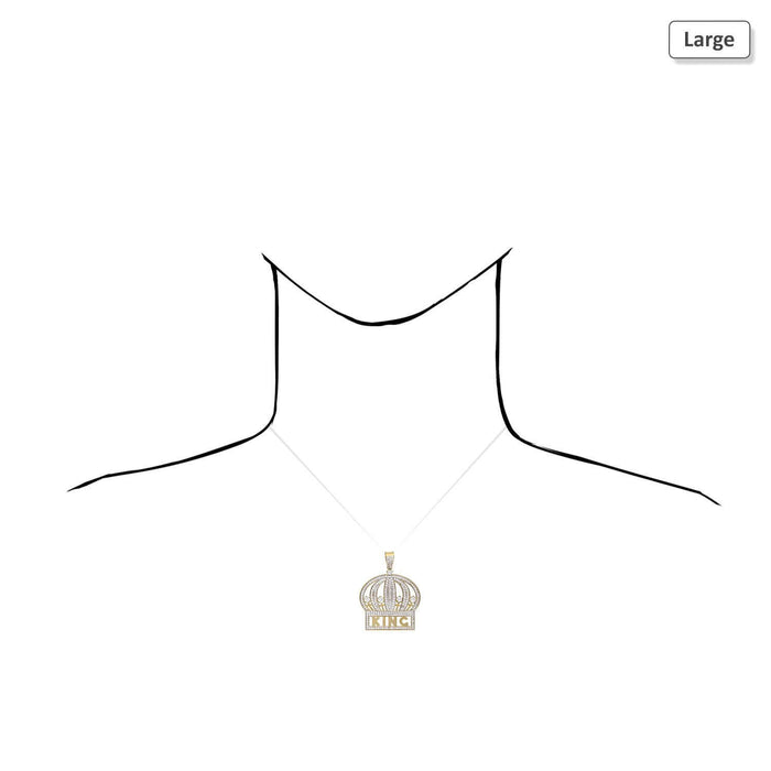 10K Yellow Gold Micro Pave Set CZ King Crown Pendant
