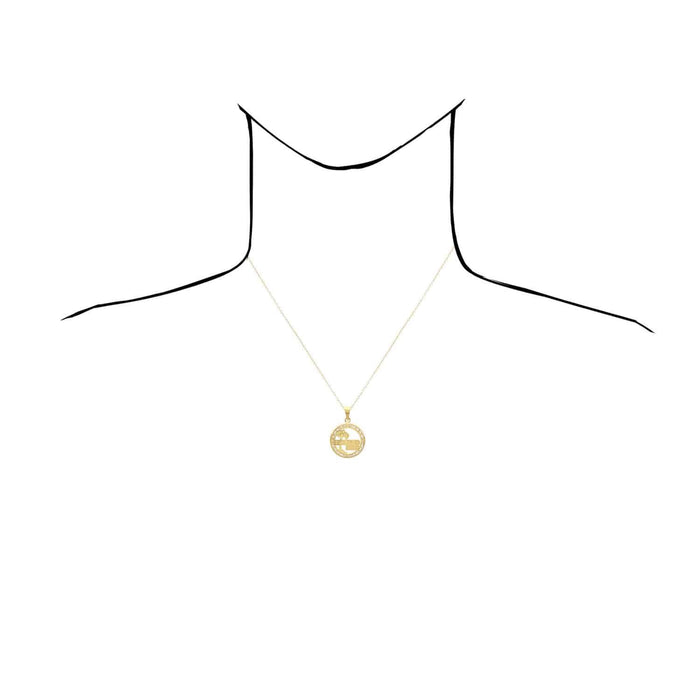 10K Yellow Gold CZ Puerto Rico Palm Tree Medallion Disk Pendant