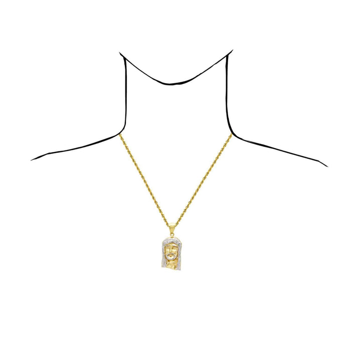 10K Gold Yellow White Diamond-Cut Jesus Head Pendant 0.8”-2.8"