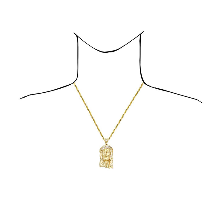 14K Yellow Gold CZ Jesus Head Pendant 1.6"-3.5"