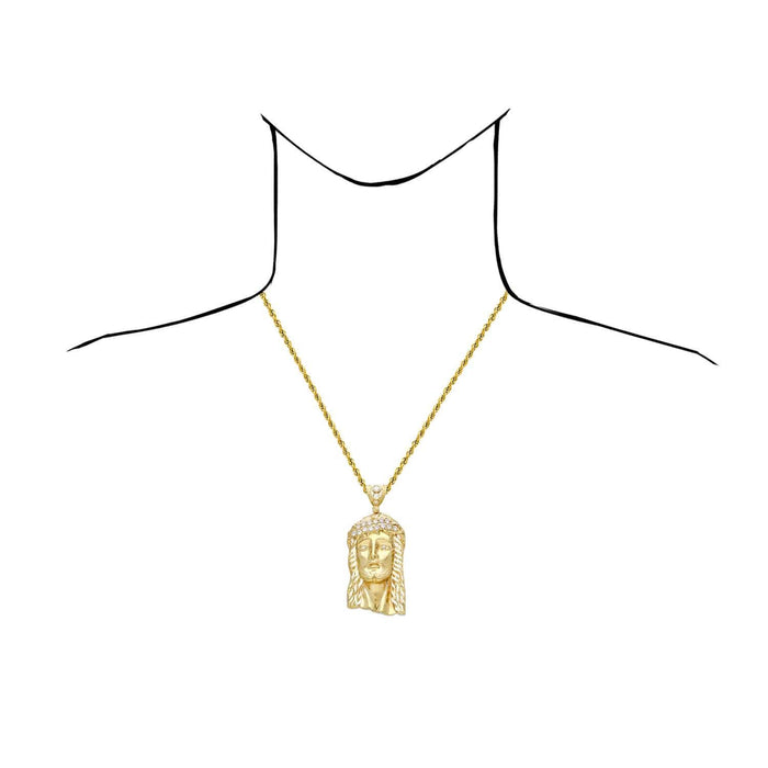 14K Yellow Gold CZ Jesus Head Pendant 1.6"-3.5"