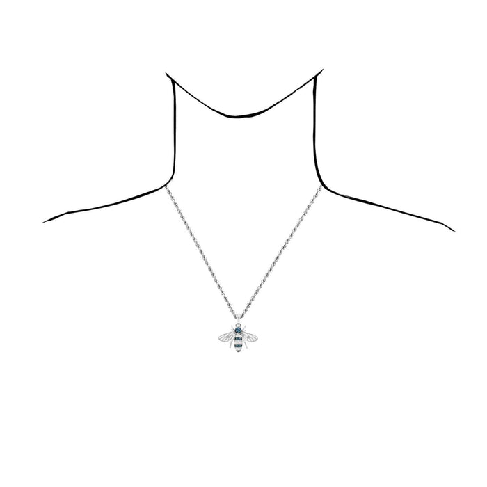14K Yellow White Gold Over Silver Zirconia Blue Topaz Honey Bee 3D Pendant 1.6"