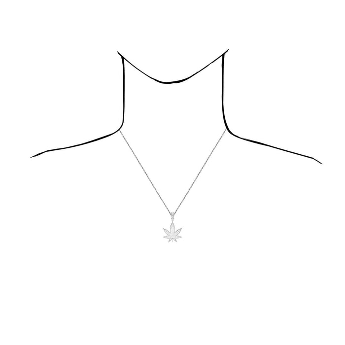 14K Gold Over Sterling Silver CZ Pave Marijuana Hemp Pendant 1.8"