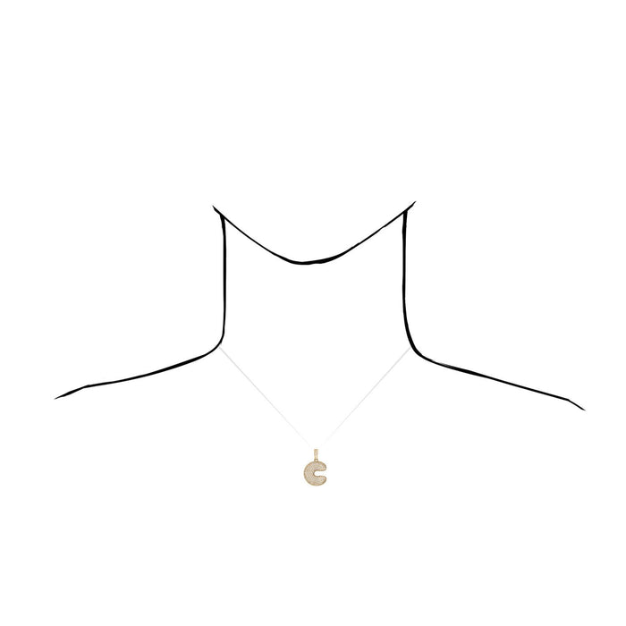 14K Gold CZ Bubble Letter Initial 1.2" Pendant A-Z