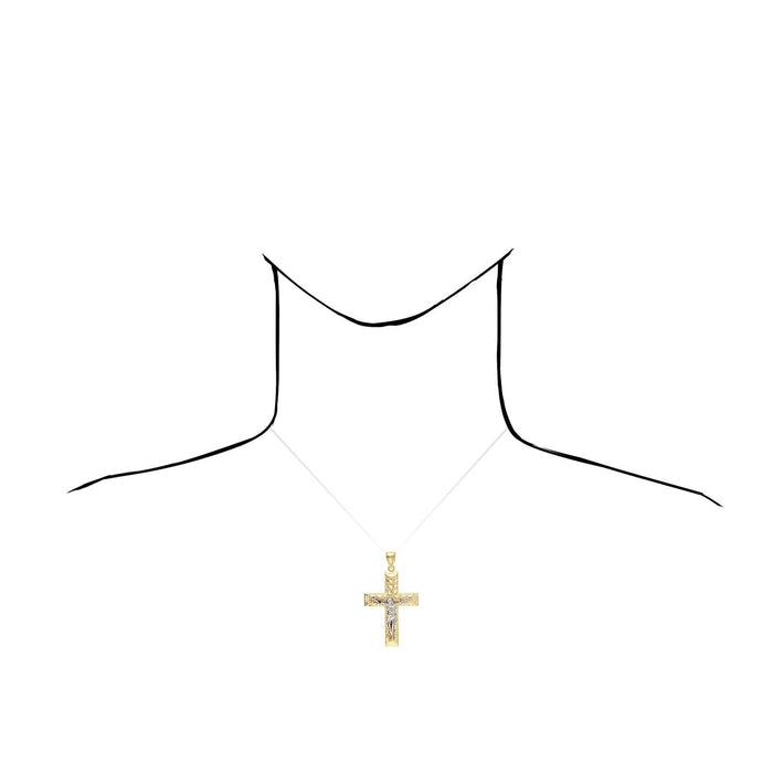 10K Yellow White Two Tone Gold Religious Jesus Crucifix Nugget Cross Pendant