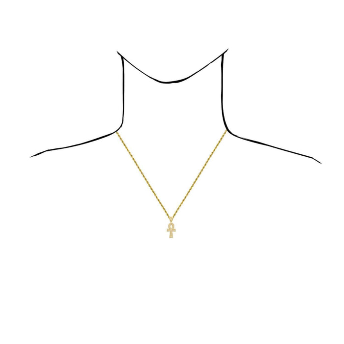 14K Yellow Gold CZ Pave Ankh Cross Pendant 1.26"