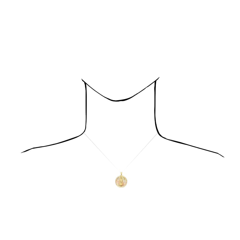 14k Gold CZ Cut Virgin Guadalupe Medallion Pendant 1.26"