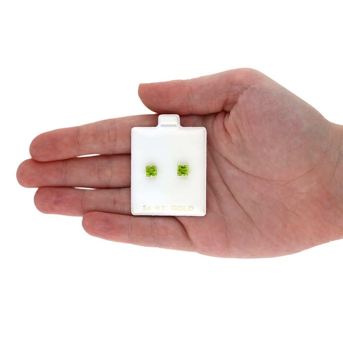 14k Yellow Gold 5mm Princess Birthstone Square Stud Push Back Earrings