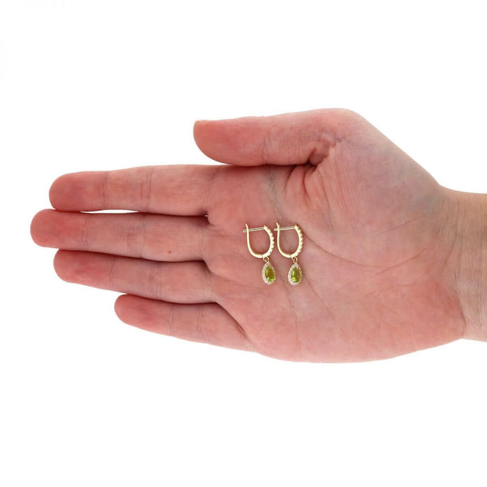 14k Yellow White Gold Birthstone Teardrop Diamond Halo Earrings 1"